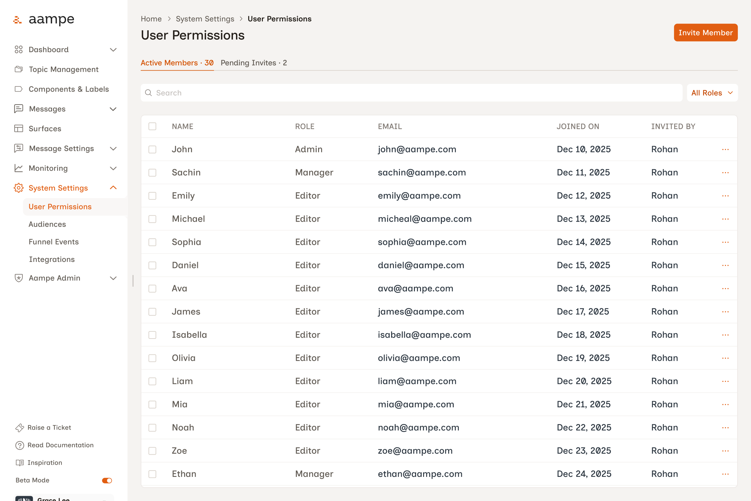 User Permissions preview